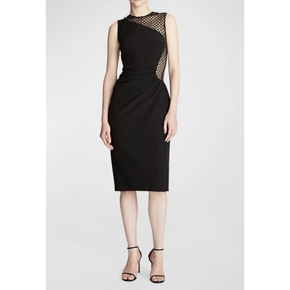 Halston Kenda Sleeveless Sequin Net Crepe Sheath Fitted Cocktail Dress US Size 6
